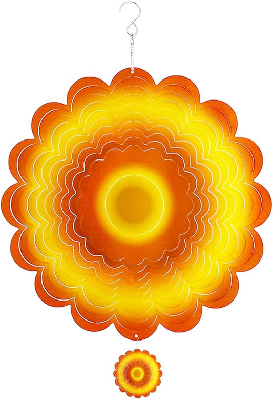 Sun Wind Spinner Outdoor Decor, Yellow Orange Sunflower 12 Inch 3D Wind Sculpture for Garden Patio Yard Hanging, Ideal Gifts for Mom Women