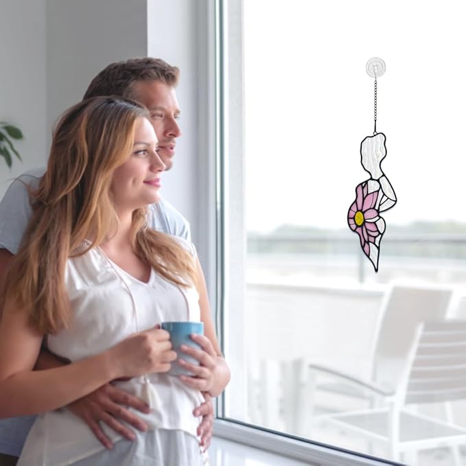 Pregnant Mother Decor Stained Glass Suncatcher for Window,Pregnant Mother Gifts for Mom Expecting Mothers on Mother's Day,Stained Glass Sunflower Gifts for Women Wife Maternity Giftss