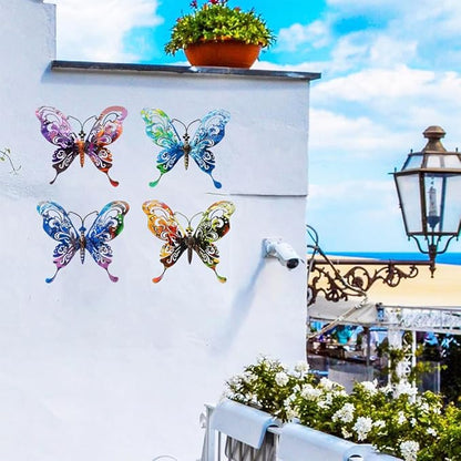 4Pcs Butterfly Metal Sign Wall Art Decor,Set of 4 Colorful Butterflies Ornament Bedroom Hanging Gifts for Birthday Housewarming,Butterfly Decorate for Fence Garden Yard Patio Farmhouse Front Door