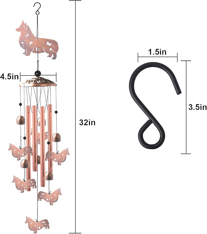 Handcrafted Dachshund Wind Chimes -Dog Gift for Women,Unique Outdoor Musical Decor for Garden,Patio & Nursery, Memorial Day Gifts for Mom/Wife/Daughter, Whimsical Yard Decorations with Soothing Tones