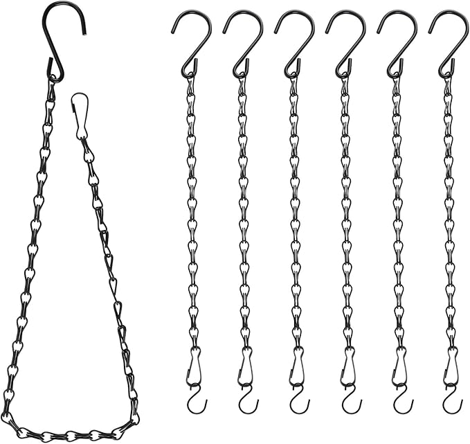 Black Chain for Hanging Plants, 6 PCS Small Chain for Hanging Basket, 24.5IN Hanging Chains with Hooks, Adjustable Plant Chain, Decorative Metal Hanging Basket Chain for Planter, Bird Feeder, Sign