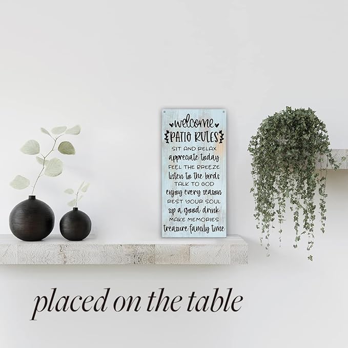 Rustic Patio Rules Wood Sign Welcome Sign Patio Decor Farmhouse Home Family Patio Wall Décor Hanging Wall Sign Wooden Wall Art Decor Decorative Plaque Sign for Home Porch Indoor Outdoor Bar Coffee