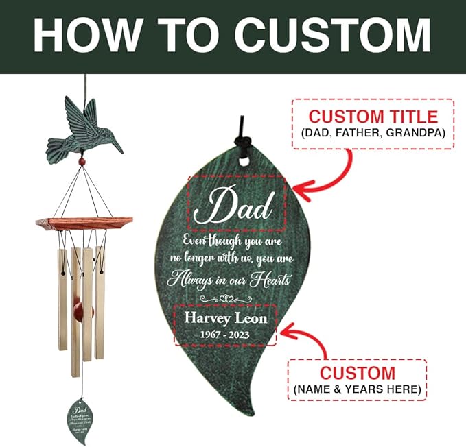 ASTARIN Memorial Custom Wind Chimes for Loss of Loved One, Wind Chimes for Patio Yard Decor, 24'' (Condolences-9)