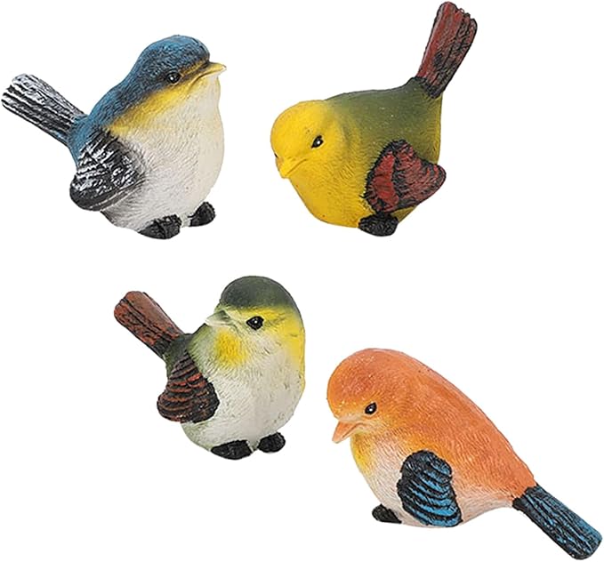 POCREATION Resin Birds Animal Figurine Decoration, 4 Pieces, Lawn Garden Ornaments for Home Courtyard Decor