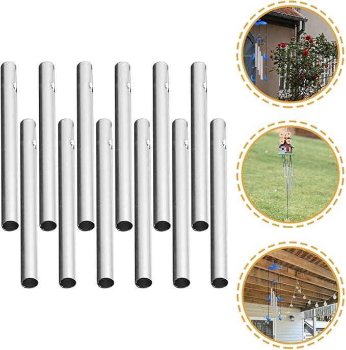 Happyyami Windchimes Outdoors 12pcs Wind Chime Tubes Parts Windchime String Metal Tubes Outdoor Hanging Wind Chime Aluminum Tube for Crafts DIY Wind Chimes Supplies Bulk Toys