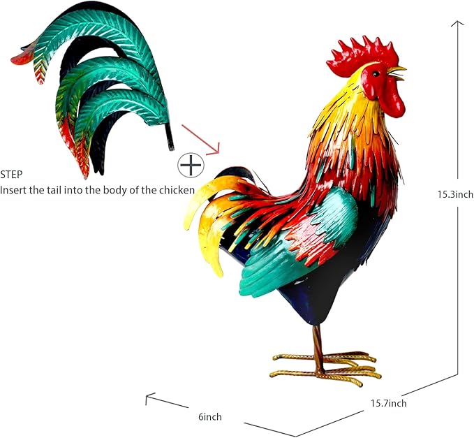 Kircust Metal Rooster Garden Statue Outdoor Decor Yard Art Chicken Decoration for Home Patio Lawn Backyard Farmhouse Kitchen