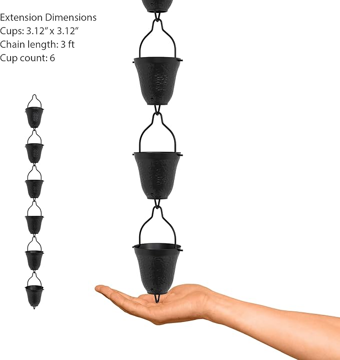 Rain Chains Direct Contempo Rain Chain Extension, 3 Feet Length, Aluminum, Black Powder Coated, Functional and Decorative Replacement for Gutter Downspouts