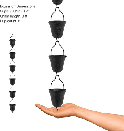 Rain Chains Direct Contempo Rain Chain Extension, 3 Feet Length, Aluminum, Black Powder Coated, Functional and Decorative Replacement for Gutter Downspouts