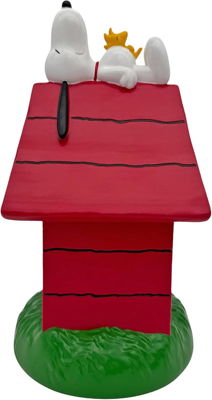 Peanuts Snoopy and Woodstock Relaxing on Doghouse Everyday Outdoor Garden Statue, 12 Inches Tall, Officially Licensed Peanuts Product