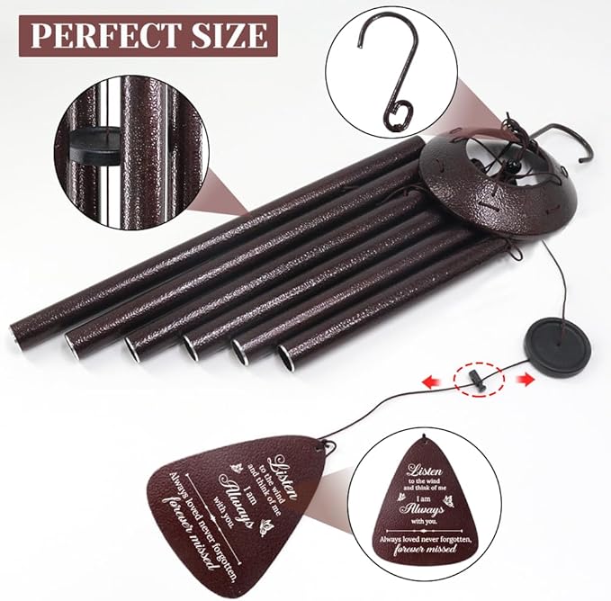 Memorial Wind Chimes for Loss of Loved One – Sympathy Wind Chime with Saying “Listen to The Wind” – Remembrance Bereavement Gift for Garden, Patio, or Outdoor Decor
