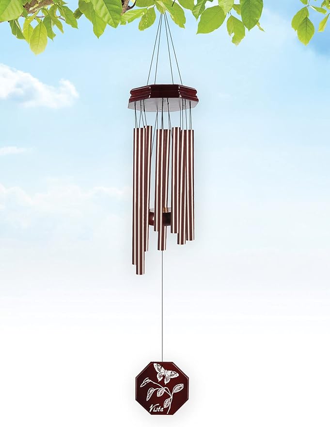 Sunset Vista Designs 90650 Outdoor Chimes Wood and Metal Tuned Wind Chime for Patios Porches and More, 26-Inch, Bronze