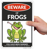 SmartSign Funny Beware Of Frogs Warning Sign - 10"x7", 40 mil Laminated Rust-free Aluminum - Metal Signs for Wall Decor, Outdoors, Patio, Gifts, Cafe - Frogs Theme, Made in USA