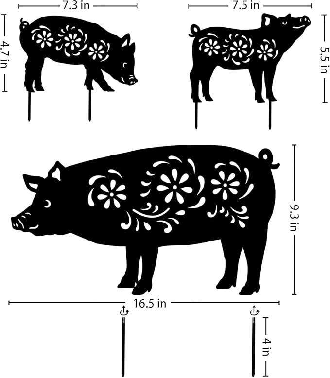EZTZEN Metal Pig Garden Stakes Decorative, Gifts for Women/Men/Pig Lovers, Black Silhouette Statues for Outside, Outdoor Decor, Yard Art, Patio, Lawn Ornaments
