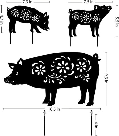 EZTZEN Metal Pig Garden Stakes Decorative, Gifts for Women/Men/Pig Lovers, Black Silhouette Statues for Outside, Outdoor Decor, Yard Art, Patio, Lawn Ornaments