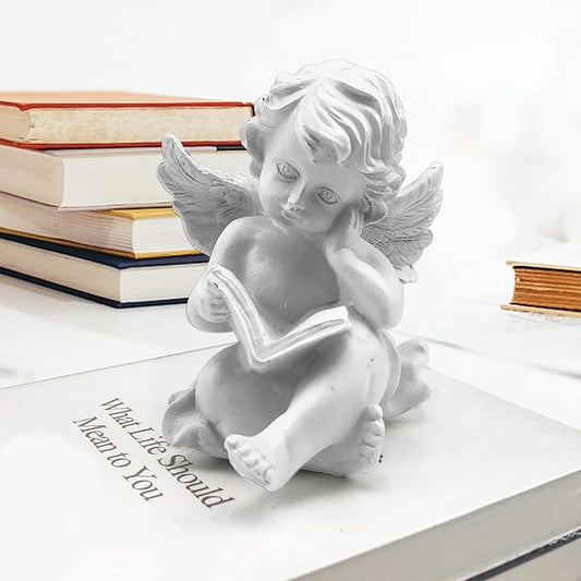 Asng Cherubs Angels Resin Garden Statue Figurine, Adorable Angel Sculpture Memorial Statue, Indoor Outdoor Home Garden Decoration (Reading Cherub)