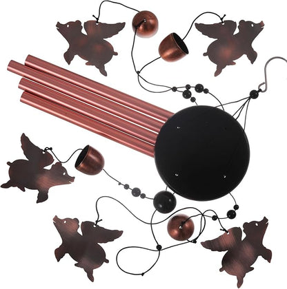 Outdoor Fly Pigs Wind Chimes Indoor Decor - Hand-Made Mobile Romantic Windcatcher, Pig Chimes, Flying Pig Wind Chimes for Home, Balcony, Tree, Patio, Garden Decoration, Gift for Mom(4 Tubes, 5 Pigs)