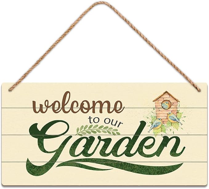 SCAZOMV Garden Sign Decor, Welcome To Our Garden, Funny Outdoor Decorative For Garden Backyard Patio Farmhouse, Potting Shed She Shed Personalized Wooden Hanging Plaque 5"X 10"
