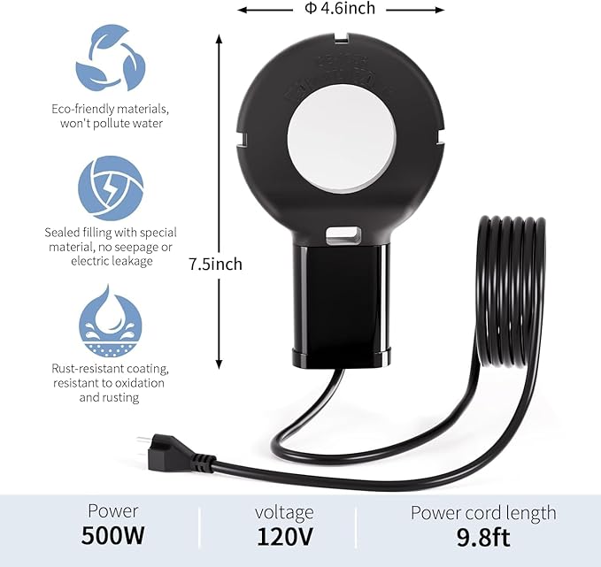 3PCS 500 Watt Bird Bath De-Icer with Thermostat, Cast Aluminum Submersible Chicken Water Heater, Heated Bird Bath, Power Cord 9.8 Ft