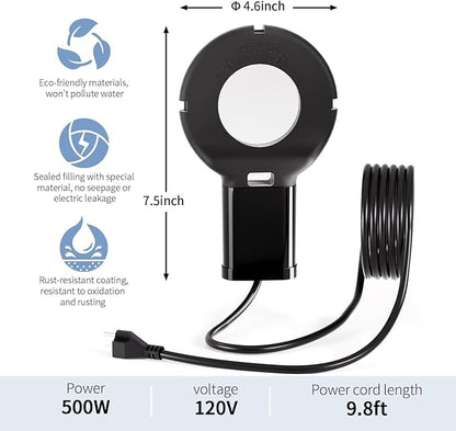 3PCS 500 Watt Bird Bath De-Icer with Thermostat, Cast Aluminum Submersible Chicken Water Heater, Heated Bird Bath, Power Cord 9.8 Ft
