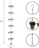 Topadorn Metal Rain Chain Decoration 6.3FT., Rain Catcher Metal Chain Gutter Downspout 76'' for House Eaves, Garden & Home, Birds & Buckets Shape Rain Chains