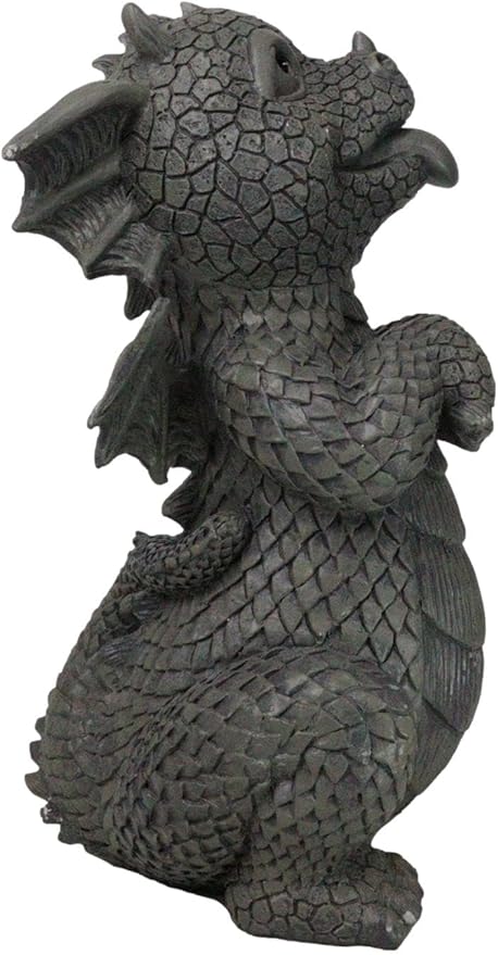 Ebros Whimsical Garden Dragon Begging for Attention Statue 10.25" H Cute Baby Dragon Panting Faux Stone Resin Finish Figurine Dungeons and Dragons Mythical Fantasy Sculpture Guest Greeter Home Decor