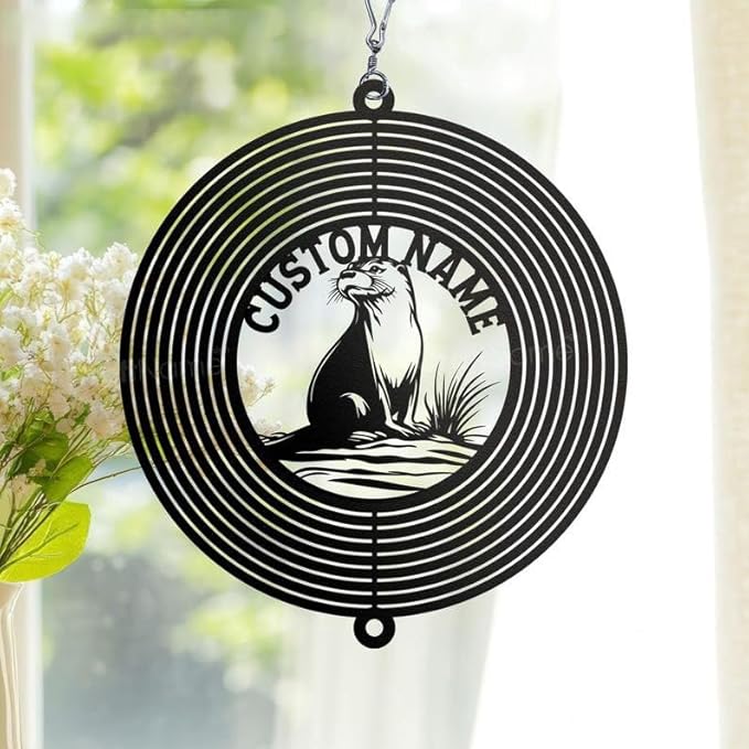 Personalized Otter Metal Wind Spinner, Custom Hanging Decoration for Outdoor Display, Kinetic Garden Art, Animal Lover Gift (Otter Garden Wind Spinner)