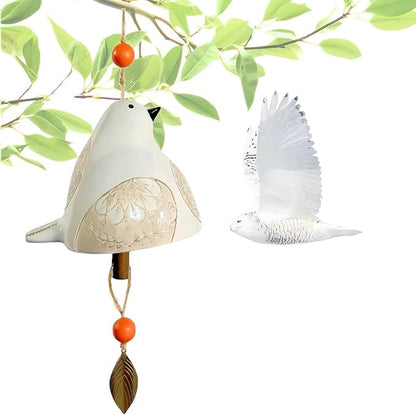 Cute Ceramic Wind Chimes for Outside and Indoor, Memorial Windchime with Soothing Melodic Tones, Gifts for Mom, Garden Patio Balcony Home Decor Hanging Windchimes (Single Bird-Silver)