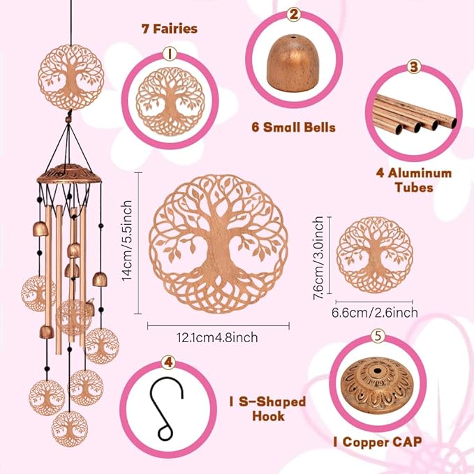 ORIGACH Tree of Life Wind Chimes, Metal Wind Chimes for Outside, Decor for Lawn, Patio, Home, Garden, Large Wind Chime Gifts for Birthday Family & Friends