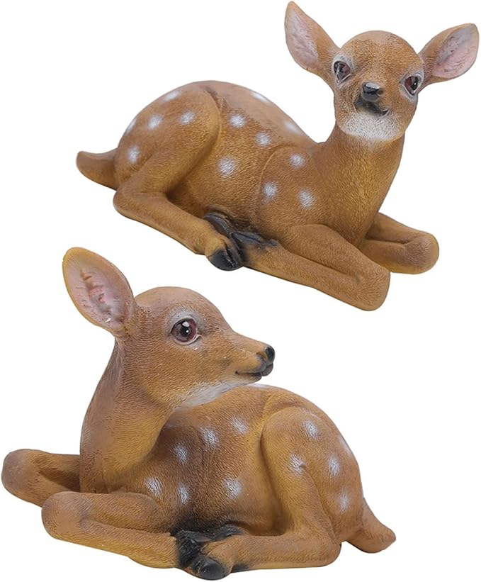 Alomejor Sika Deer Sculpture Art Craft Outdoor Garden Decoration Ornaments for Landscape, Garden, Park DecorationDurable ResinSynthetic -6.7x4.5in-2Pcs
