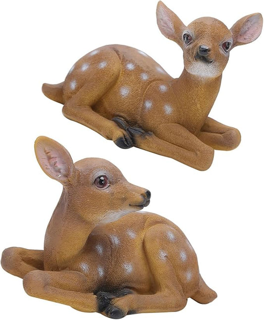 Alomejor Sika Deer Sculpture Art Craft Outdoor Garden Decoration Ornaments for Landscape, Garden, Park DecorationDurable ResinSynthetic -6.7x4.5in-2Pcs