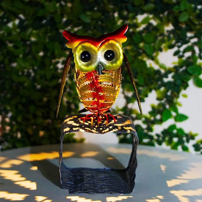 Owl Metal Gutter Downspout Extensions with Solar Powered Lights, Outdoor Waterproof Splash Block Sculpture Garden Decor, Animal Statue Ornaments for Garden, Yard, Lawn