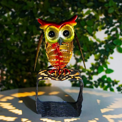 Owl Metal Gutter Downspout Extensions with Solar Powered Lights, Outdoor Waterproof Splash Block Sculpture Garden Decor, Animal Statue Ornaments for Garden, Yard, Lawn