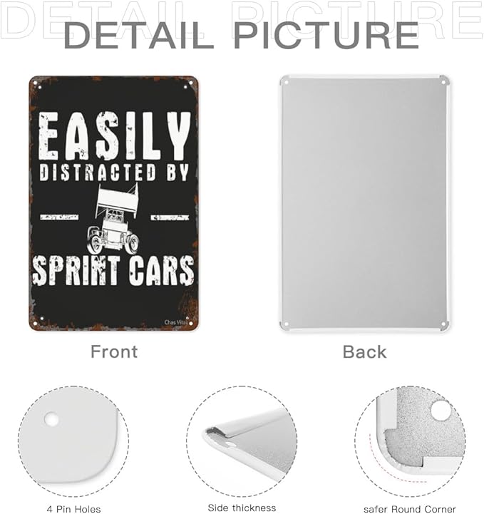 Patio Wall Decor Easily Distracted By Sprint Cars Metal Sign Fashionable Retro Bathroom,Yard,Wedding,Garage,Kitchen & More Decorative Wall Plaques With Inspiring Life Quotes 8X12inch