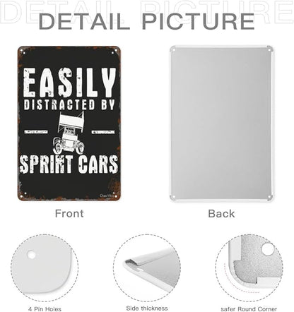 Patio Wall Decor Easily Distracted By Sprint Cars Metal Sign Fashionable Retro Bathroom,Yard,Wedding,Garage,Kitchen & More Decorative Wall Plaques With Inspiring Life Quotes 8X12inch