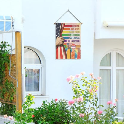 Diverse Inclusive Accepting Welcoming Garden Flag, LGBTQ Pride Ally Flags for Outside, Inclusion And Equality Yard Sign, Diversity Safe Social Justice Kindness Banner, Liberal Outdoor Decor