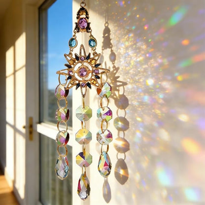 Crystal Suncatcher, Sun Catcher Crystals for Window Hanging, Crystal Wind Chimes Outdoor Indoor Decoration, Hanging Crystals Prism Suncatcher for Garden Decor Wedding Party (Moon)
