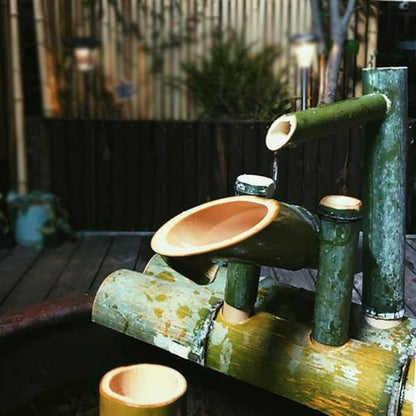 Bamboo Fountain Kit Solar Bamboo Fountain Japan Garden Waterfall Outdoor Water Fountain Spout, 100% Handmade,Length25cm,