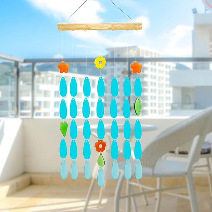 Solar Wind Chimes with Lights - Unique Glass Hanging Wind Chime for Outdoor Decor, Perfect for Garden, Patio, and Yard