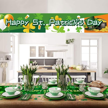 St Patricks Day Banner 120 * 20 inch St Happy St Patricks Day Decorations Backdrop Yard Signs Irish Holiday Decor Party Supplies Shamrock Buffalo Plaid Irishman Hanging Backdrop