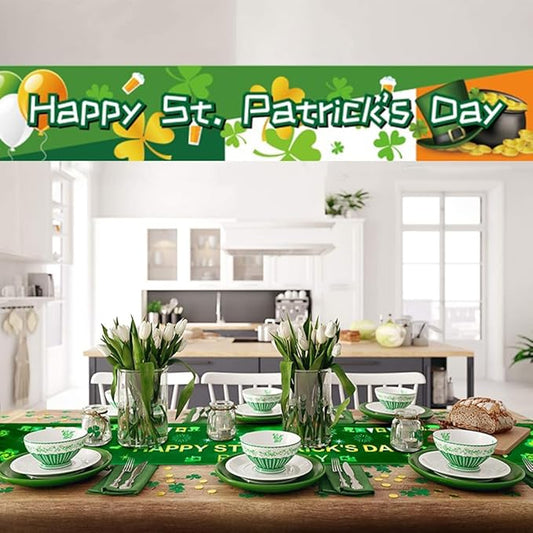 St Patricks Day Banner 120 * 20 inch St Happy St Patricks Day Decorations Backdrop Yard Signs Irish Holiday Decor Party Supplies Shamrock Buffalo Plaid Irishman Hanging Backdrop