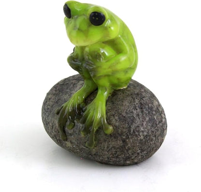 Top Collection 1.75-Inch Miniature Fairy Garden and Terrarium Cute Frog on Stone, Mini