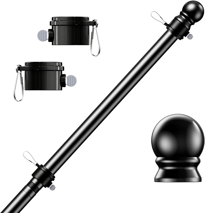 PHITRIC Flag Pole for Kit, Tangle Free Spinning Stainless Steel Rustproof Flagpole for 3x5 Sports Fan Outdoor Flags for Outside House (Black, 6FT, without Bracket)