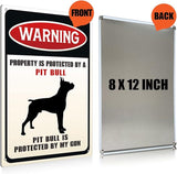 Funny Dog Warning Metal Tin Signs Wall Art Decor Property is Protected By a Pit Bull is Protected Sign for Home Decor Gifts to Indoor and Outdoor Use - 8x12 Inch