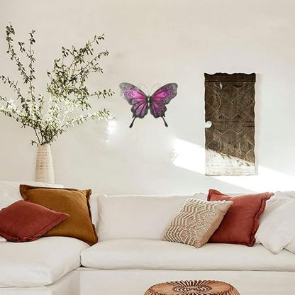 LIFFY Metal Butterfly Wall Decor, 12" Glass Butterfly Outdoor Wall Art, Hanging Garden Decorations for Yard Fence Patio