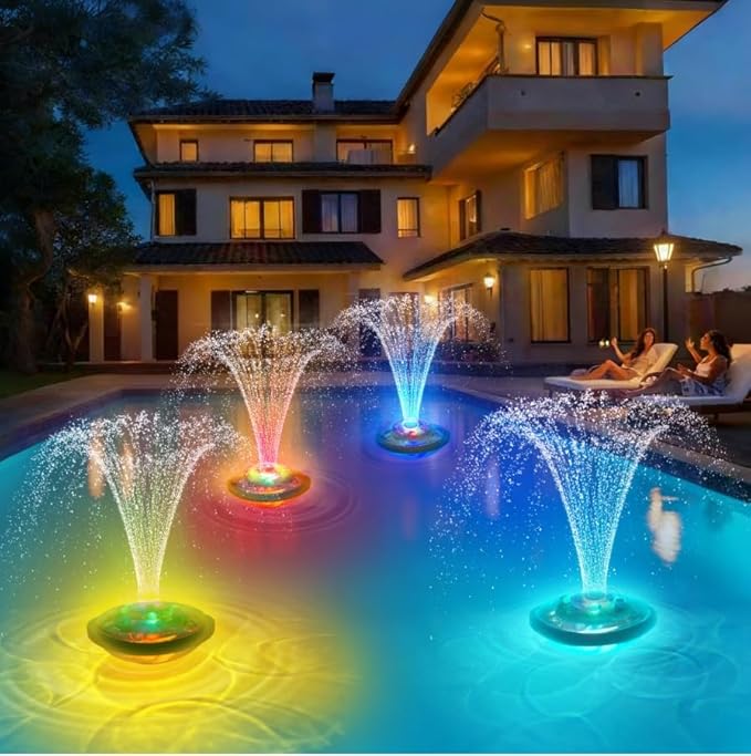 Solar Pool Fountain with Lights, Floating Solar Fountain Pump with Remote, 5 Spray Modes & RGB Color Changing LED, Rechargeable Solar Water Fountain for Pool, Pond, Garden, Outdoor Decor