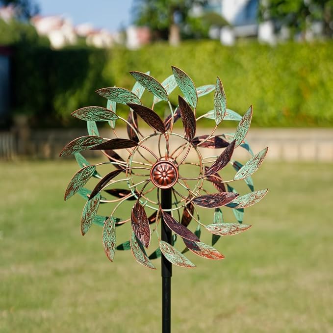 VEWOGARDEN 360° Outdoor Metal Wind Spinners Kinetic Wind Sculptures & Spinners for Yard Garden Lawn Patio Decorations, Light Green & Bronze