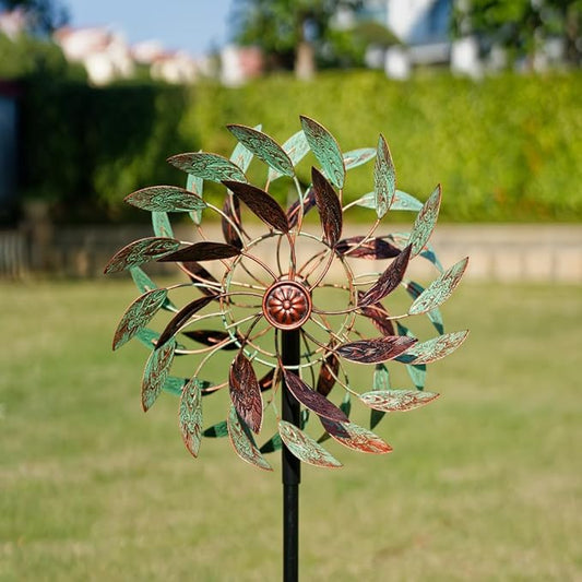 VEWOGARDEN 360° Outdoor Metal Wind Spinners Kinetic Wind Sculptures & Spinners for Yard Garden Lawn Patio Decorations, Light Green & Bronze