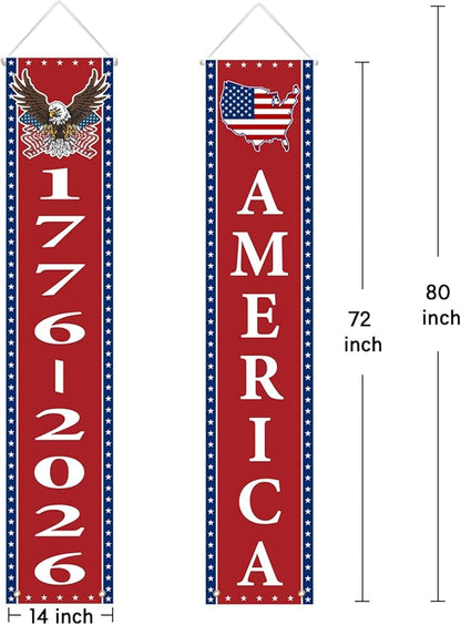 250th Anniversary American Banners - 2 Pack 4th of July Decorations Banner - 1776-2026 250th Anniversary Patriotic Hanging Banner Red White and Blue Independence Day Decor for Indoor Outdoor