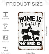 patio wall decor Home Is Where My Herd Iss metal signs Cafe Wall Decor for Home,Bathroom,Yard,Kitchen,Office,Cafe,Hotel Funny Quotes & Inspirational Life Sayings 8X12inch