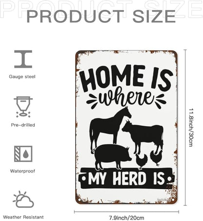 patio wall decor Home Is Where My Herd Iss metal signs Cafe Wall Decor for Home,Bathroom,Yard,Kitchen,Office,Cafe,Hotel Funny Quotes & Inspirational Life Sayings 8X12inch